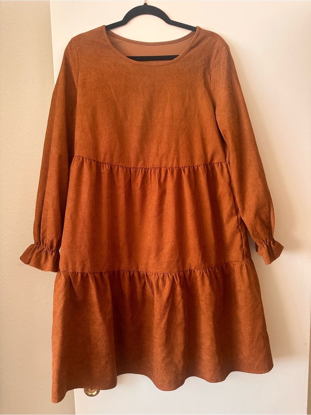 Women's Tiered Long-Sleeve Dress - Rust Orange